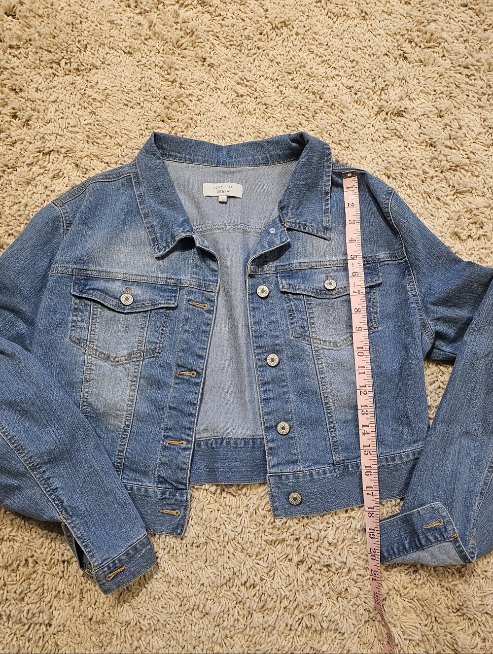 Love Tree Medium Blue Denim Jacket with Button Front